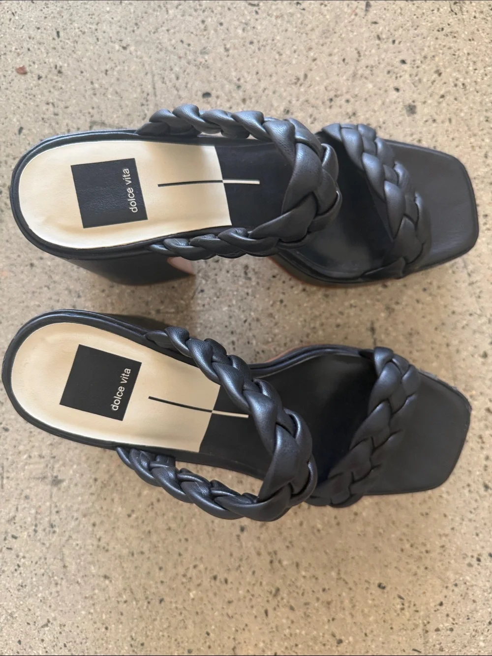 Dolce Vita Black Braided Double-Strap Platform Heels